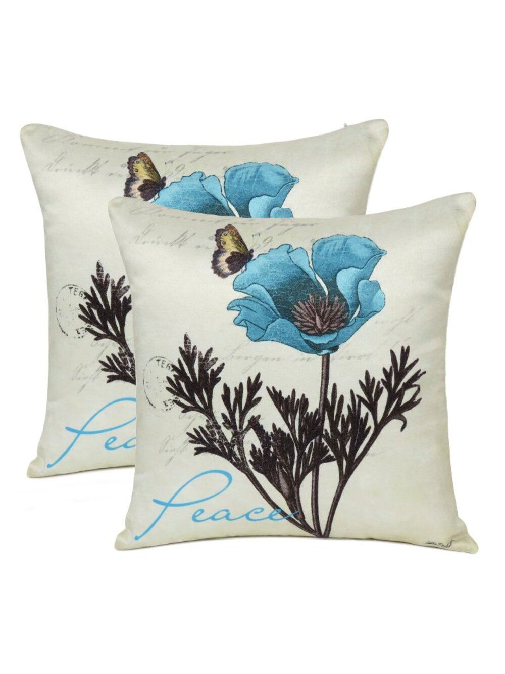 Oussum White Floral Printed Cotton Cushion Cover Boho Pillow Case Set Of 2